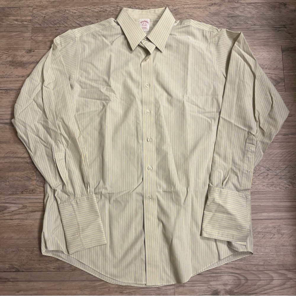 Brooks Brothers Pinstripe Yellow French Cuff Long Sleeve Shirt 16-35